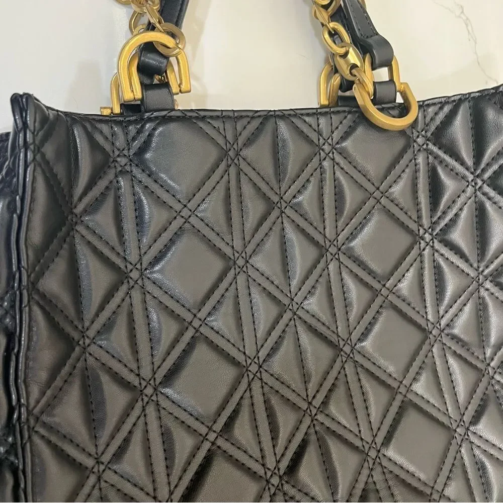 Zara Black Quilted Tote with Gold Chain